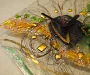 vetrofusione - linea verde&oro&rame - orologio con pendoli da muro - dettaglio