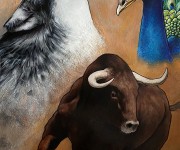 Wolf, peacock and bull