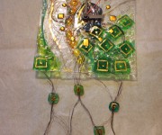 vetrofusione - linea verde&oro&rame - orologio con pendoli da muro