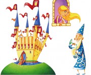 illustrazione medioevo - merlino, principessa, castello,