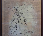 NEWS FROM THE JUNGLE #3 ink on vintage newspaper