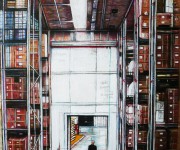 LEGANZA ILARIA, Deposito merce, tecnica mista su tavola,cm 30x30 - 2010