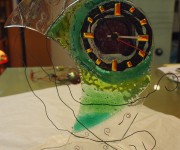 vetrofusione - linea verde&oro&rame - orologio scultura da tavolo