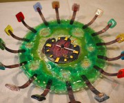 vetrofusione - linea verde&oro&rame - orologio scultura da muro
