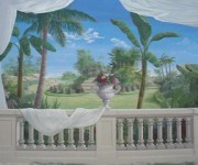 Trompe l'oeil con balaustra e vegetazione tropicale
