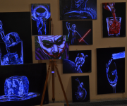 Glow in the dark Fluorescent dimensional paintings.