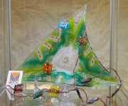 vetrofusione - linea verde&oro&rame - scultura piatto