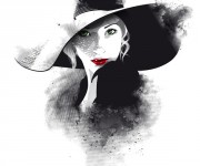 The hat, Black and white portrait