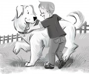 Boy hugs a dog_published