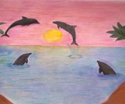 L'isola dei delfini (disegno a pastelli e gessetti)